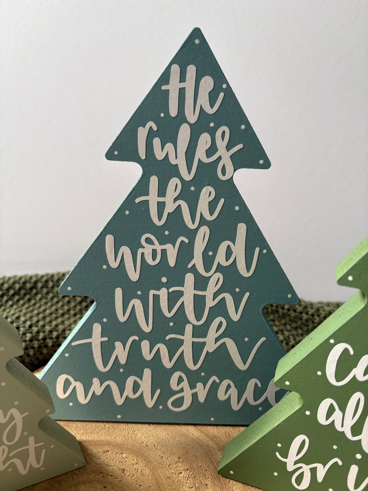 Freestanding Wooden Christmas Tree Single or Set of 3 – Hand Painted & Lettered with Carols