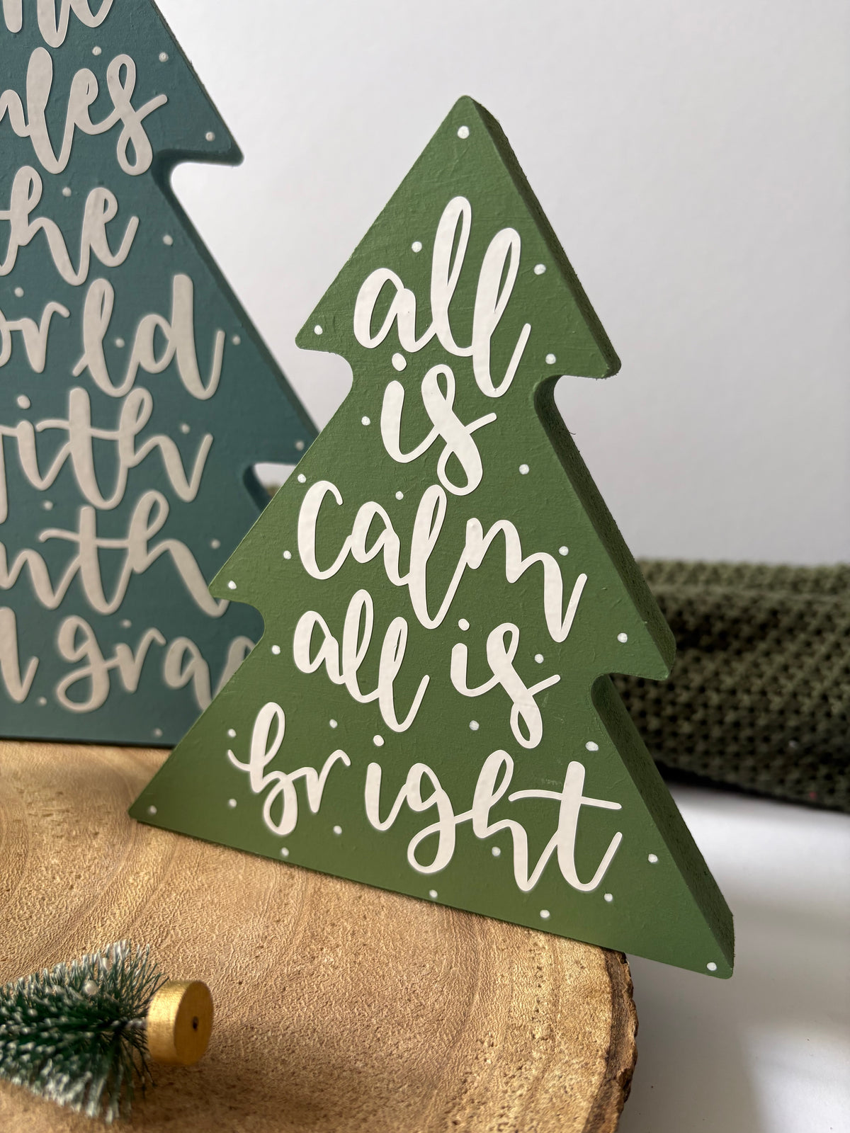 Freestanding Wooden Christmas Tree Single or Set of 3 – Hand Painted & Lettered with Carols