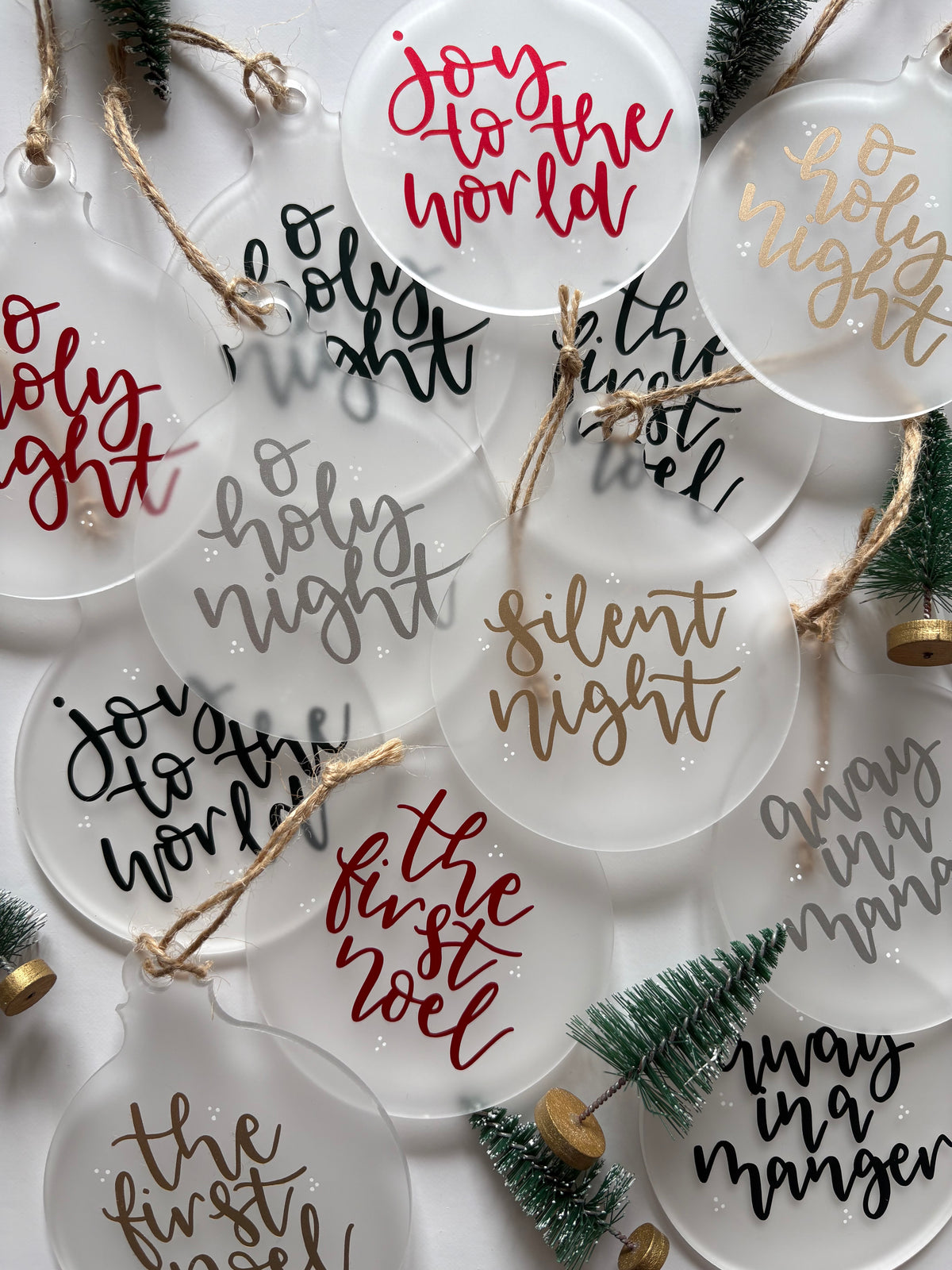 Set of 5 Christmas Carol Baubles – Frosted Acrylic