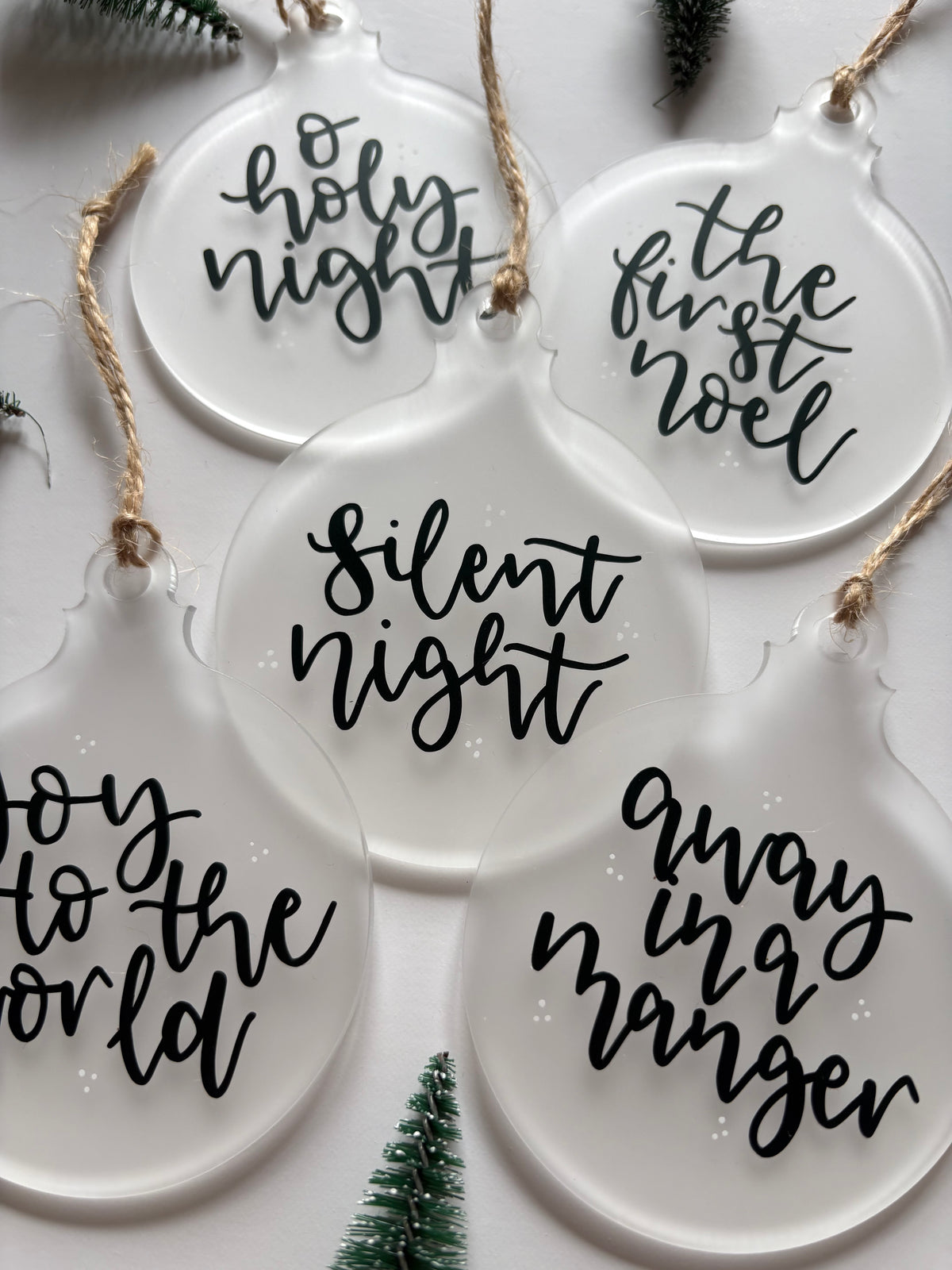 Set of 5 Christmas Carol Baubles – Frosted Acrylic