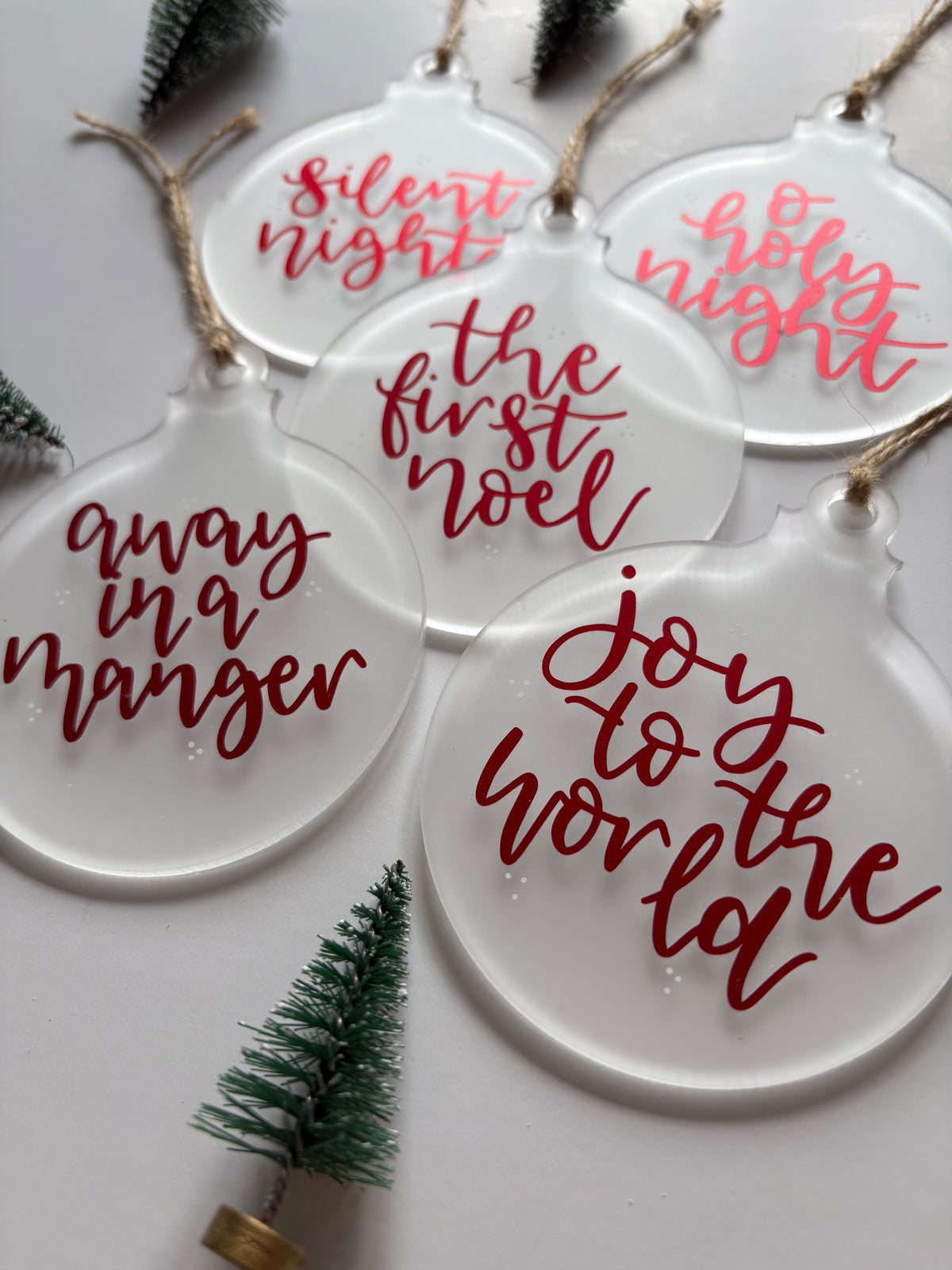 Set of 5 Christmas Carol Baubles – Frosted Acrylic