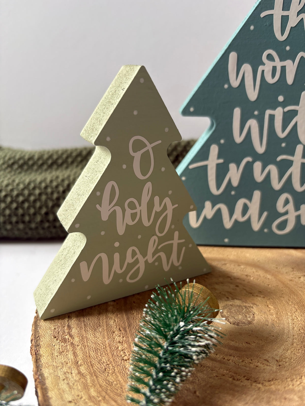 Freestanding Wooden Christmas Tree Single or Set of 3 – Hand Painted & Lettered with Carols