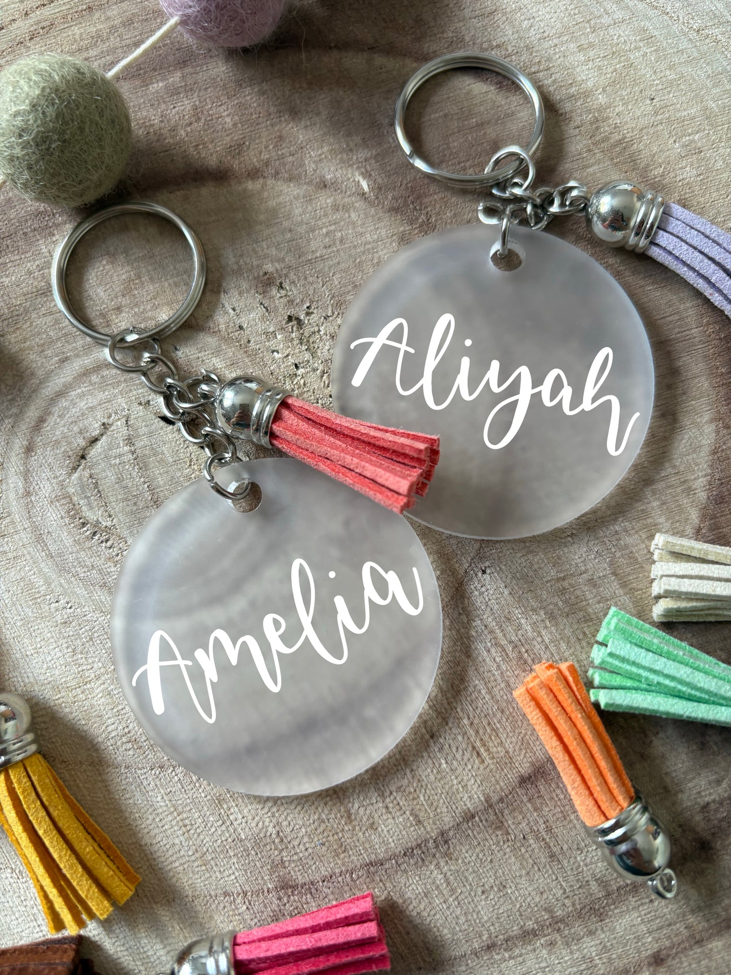 Personalised Handlettered Frosted Clear Acrylic Keyring