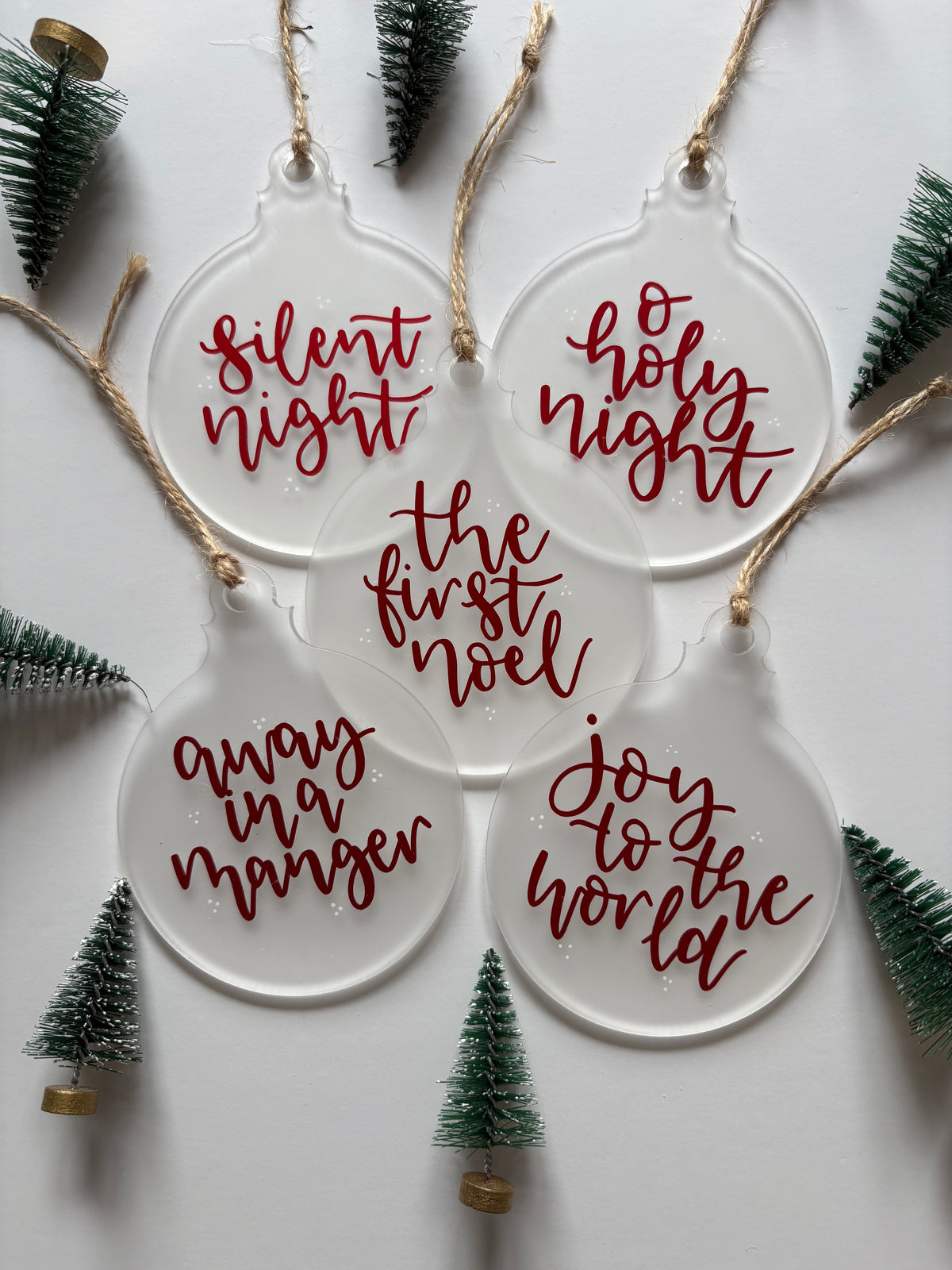 Set of 5 Christmas Carol Baubles – Frosted Acrylic