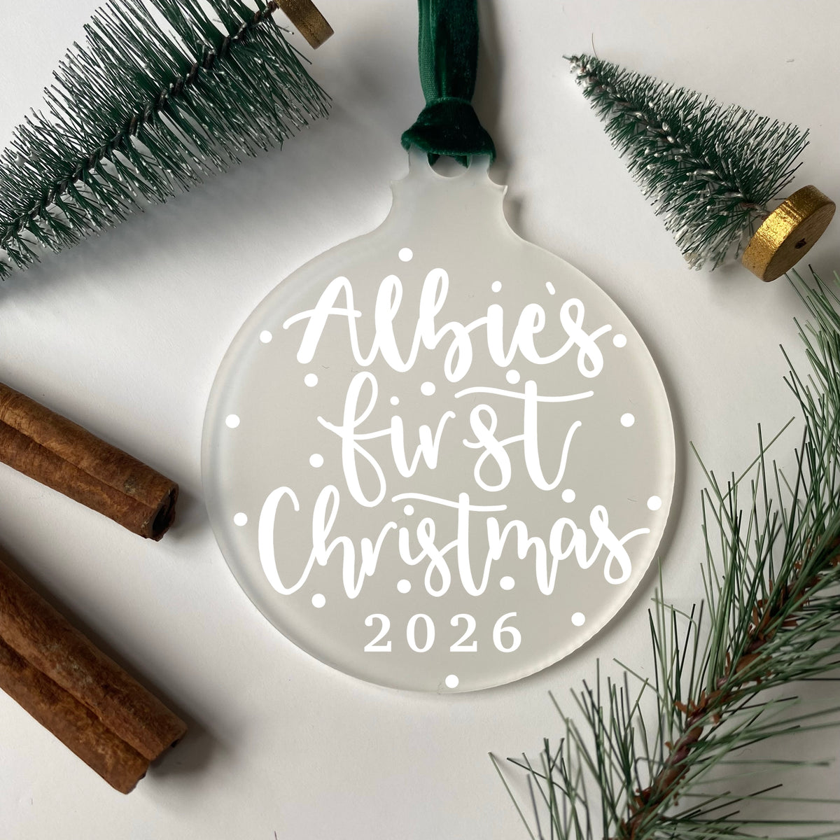 Baby’s First Christmas 2026 – Frosted Acrylic Bauble