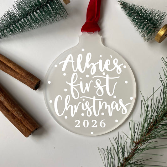 Baby’s First Christmas 2026 – Frosted Acrylic Bauble