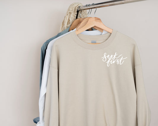 Seek First Christian Sweatshirt – Matthew 6:33