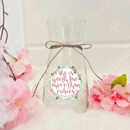 She is worth Glass Vase Plant Pot
