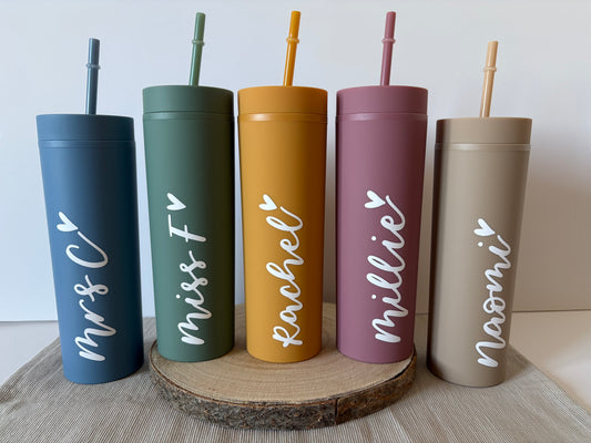 16oz Personalised Handlettered Skinny Tumblers