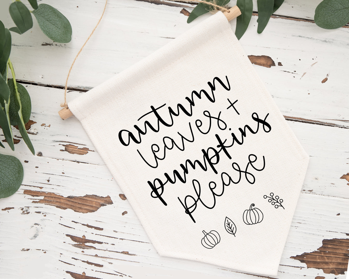Autumn leaves and pumpkins please Canvas Banner
