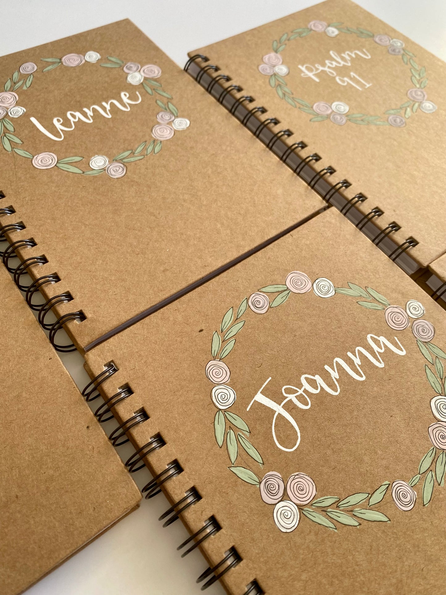 Personalised Hand lettered floral ring Kraft brown notebook