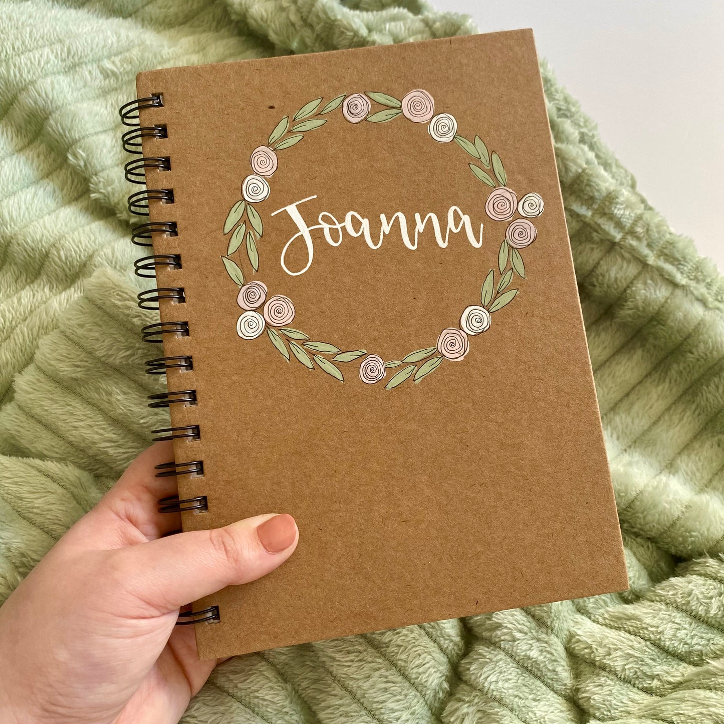 Personalised Hand lettered floral ring Kraft brown notebook