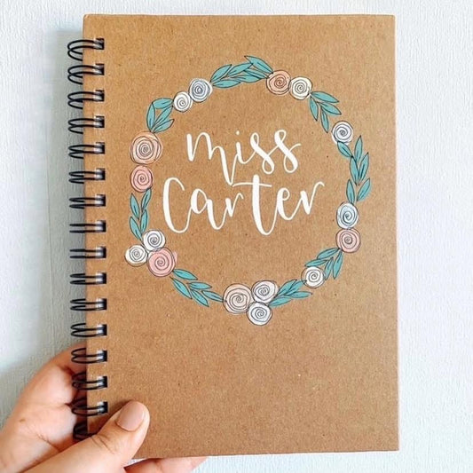 Personalised Hand lettered floral ring Kraft brown notebook