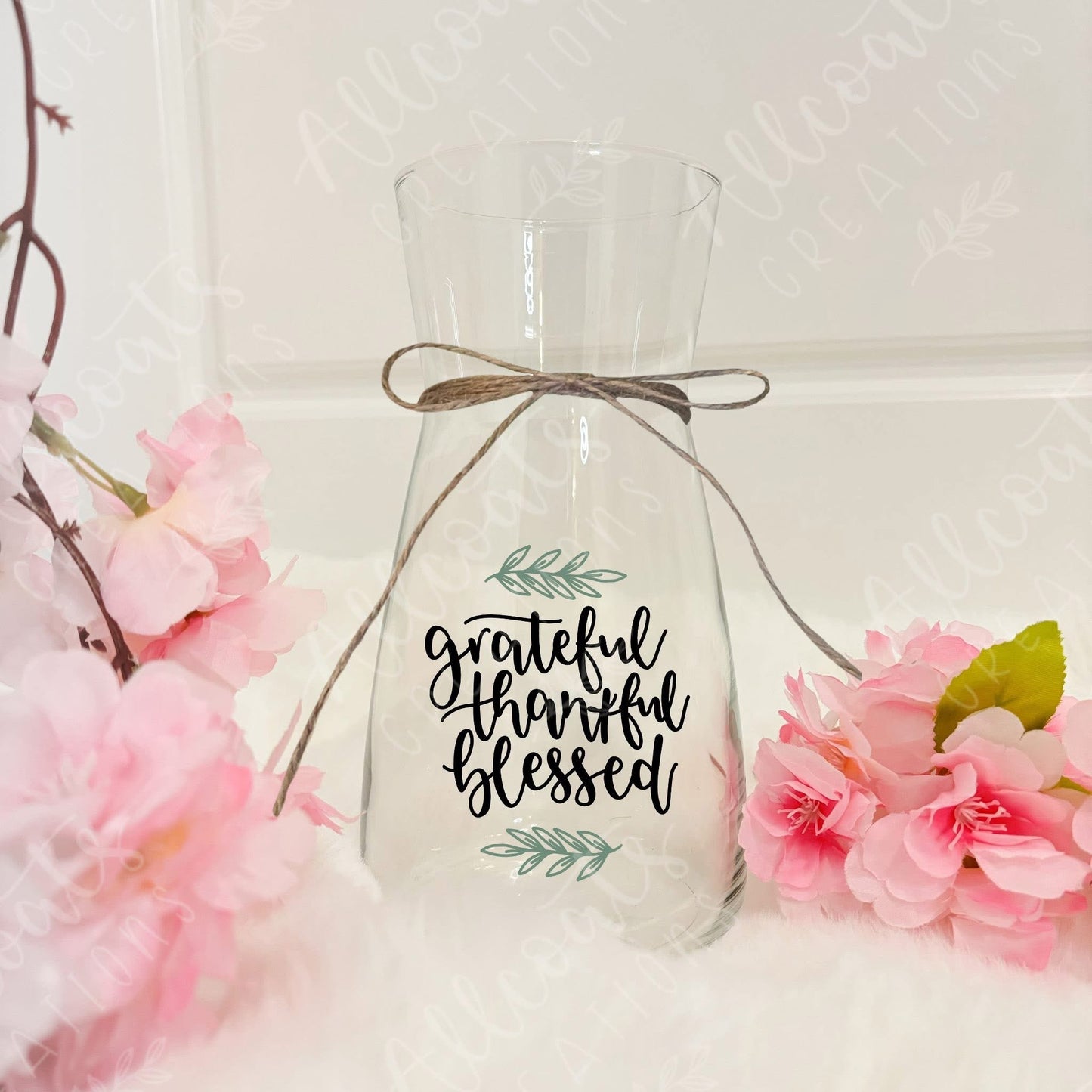Grateful Thankful Blessed Glass Vase Plant Pot