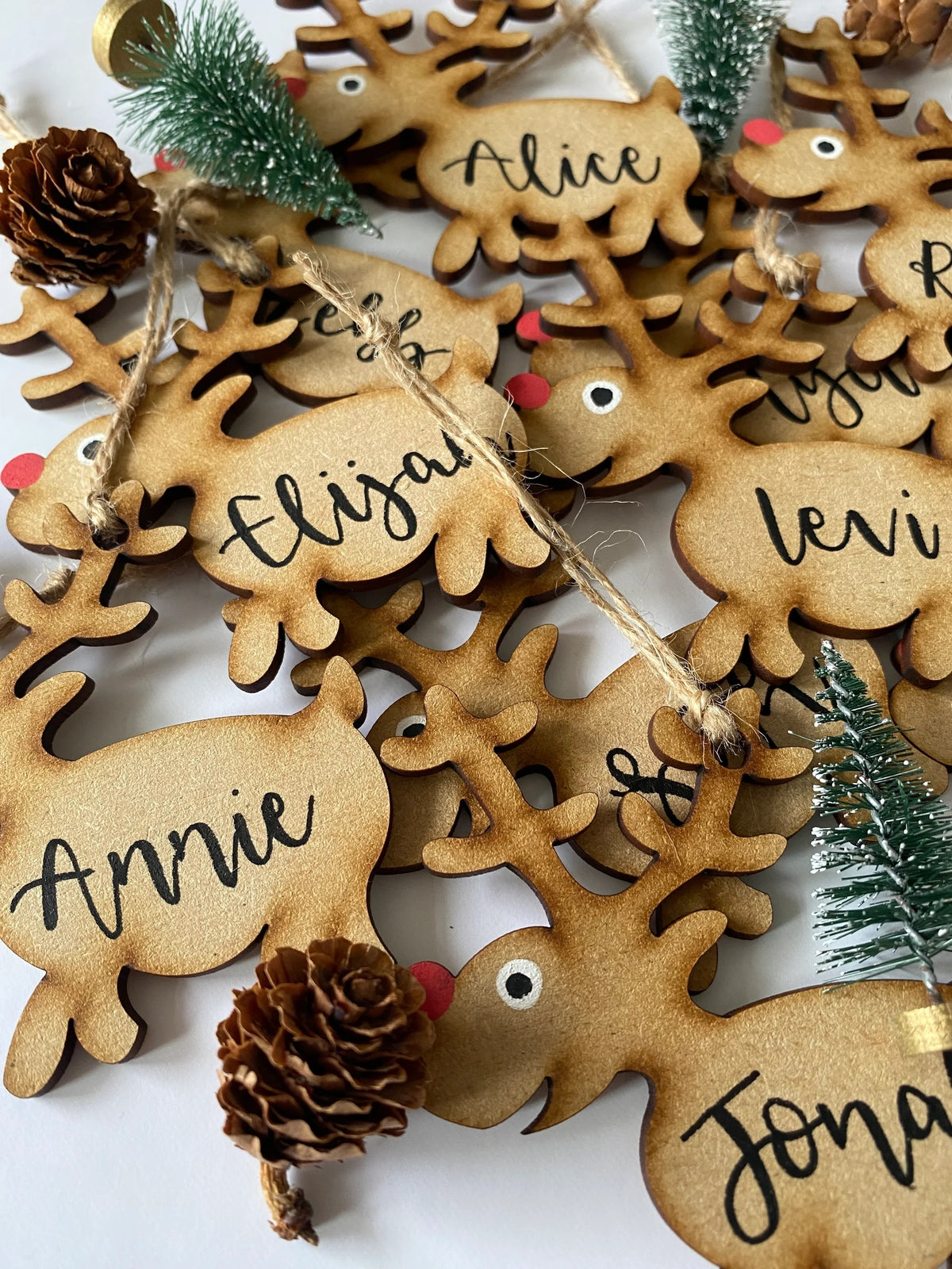 Personalised Hanging Reindeer Christmas Decoration – Hand Lettered