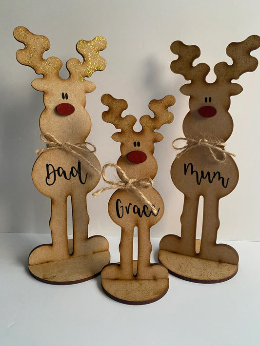 Personalised Freestanding Reindeer – Family Christmas Decoration