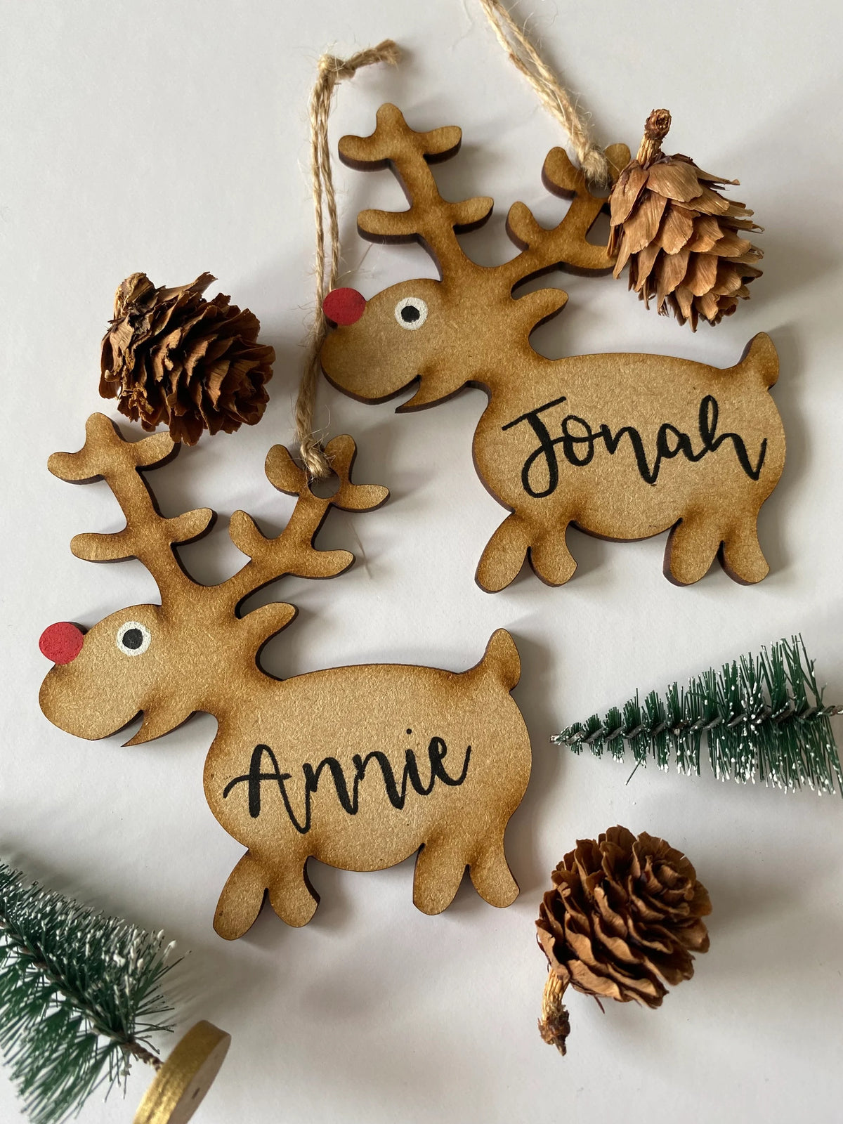 Personalised Hanging Reindeer Christmas Decoration – Hand Lettered