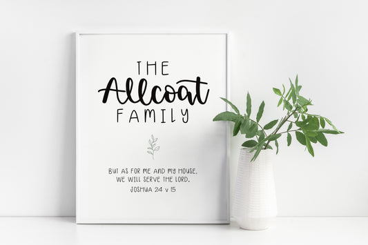 Joshua 24:15 As for me and my house - Custom Personalised Print