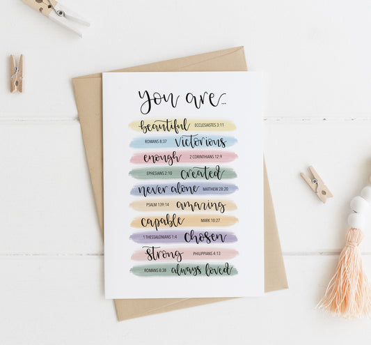 You are... 10 Scripture verse A6 Greeting Card with Kraft brown envelope